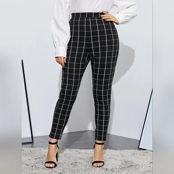 5 For $25✨Womens Medium Checked White Striped & Black Soft Leggings Tights Pants - Picture 1 of 7